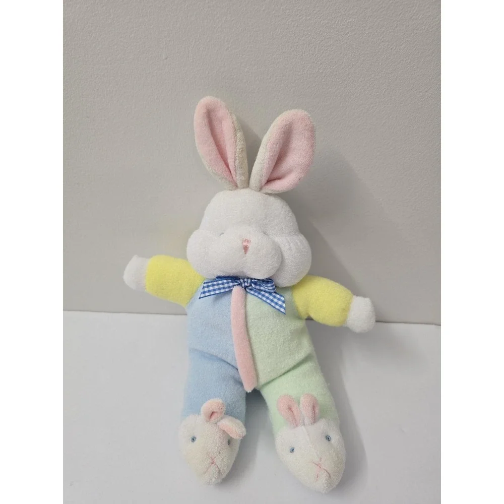 Vtg SOFT DREAMS Pastel Terry Cloth Bunny Rabbit Slippers Plush Baby Rattle 13